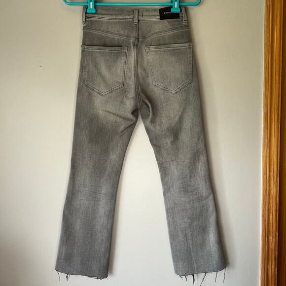 Express Gray High Rise 4 Way Hyper Stretch Cropped Flare Jean Size 0 Regular - Picture 2 of 12